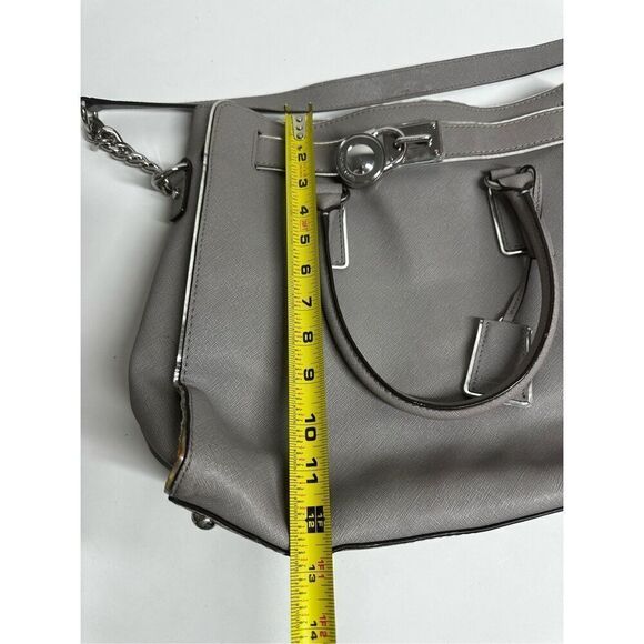 MICHAEL KORS HAMILTON LARGE PEARL GRAY LEATHER SILVER LOCK NS TOTE BAG SEE NOTES - Picture 7 of 15